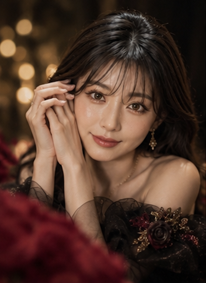 Rina portrait with red roses