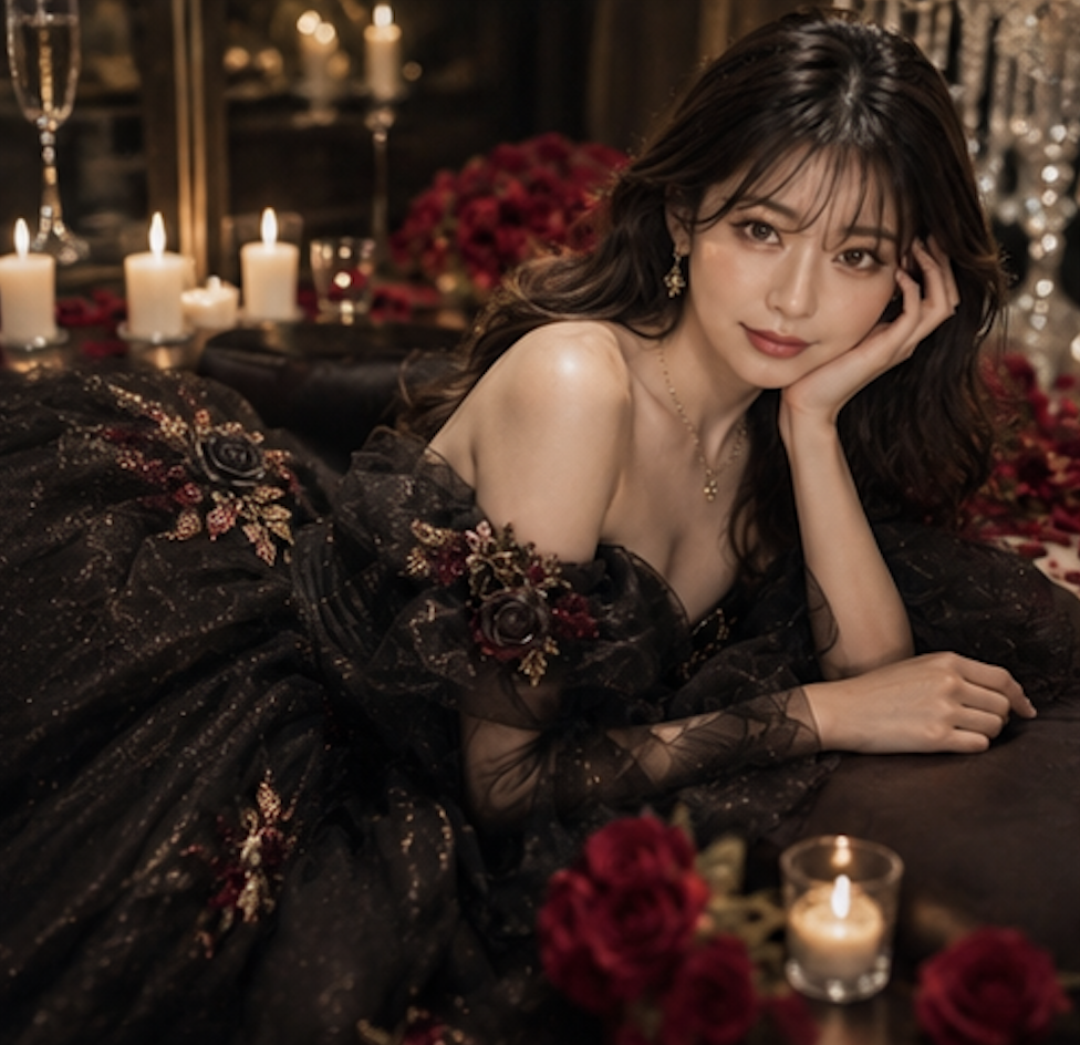 Rina with candles and champagne